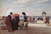 Jules Aviat Beach Scene,Trouville painting